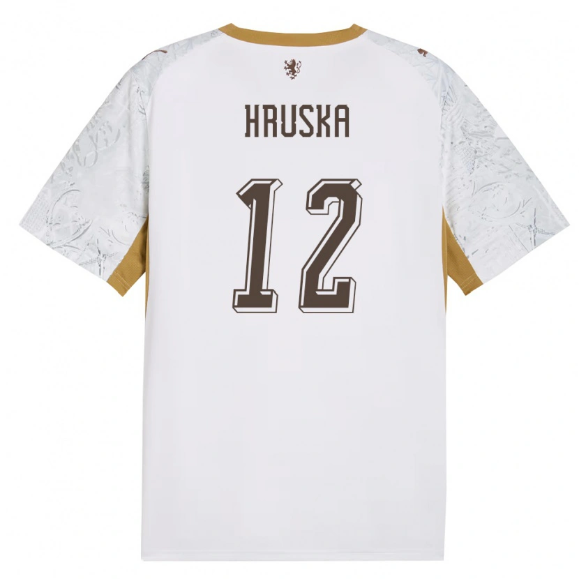 Danxen Men Czech Republic Filip Hruska #12 Off-White Gold Gray Away Jersey 26-28 T-Shirt