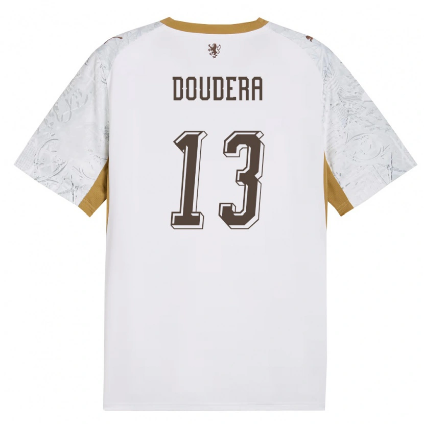 Danxen Men Czech Republic David Doudera #13 Off-White Gold Gray Away Jersey 26-28 T-Shirt