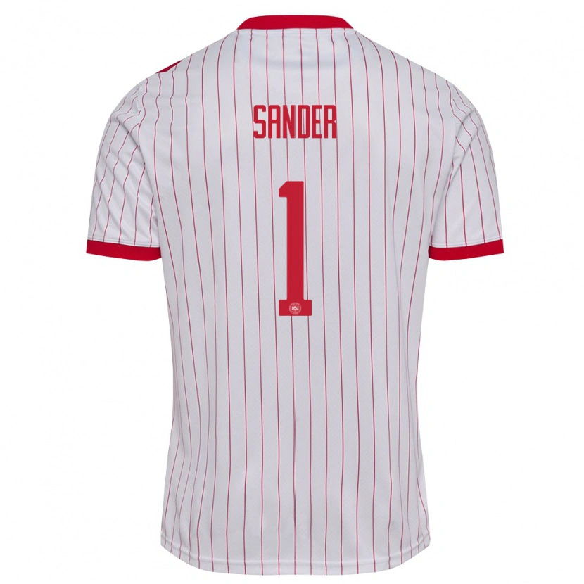 Danxen Men Denmark Theo Sander #1 White Red Away Jersey 26-28 T-Shirt