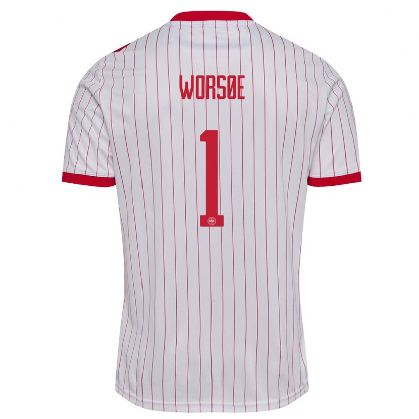 Danxen Men Denmark Laura Worsoe #1 White Red Away Jersey 26-28 T-Shirt