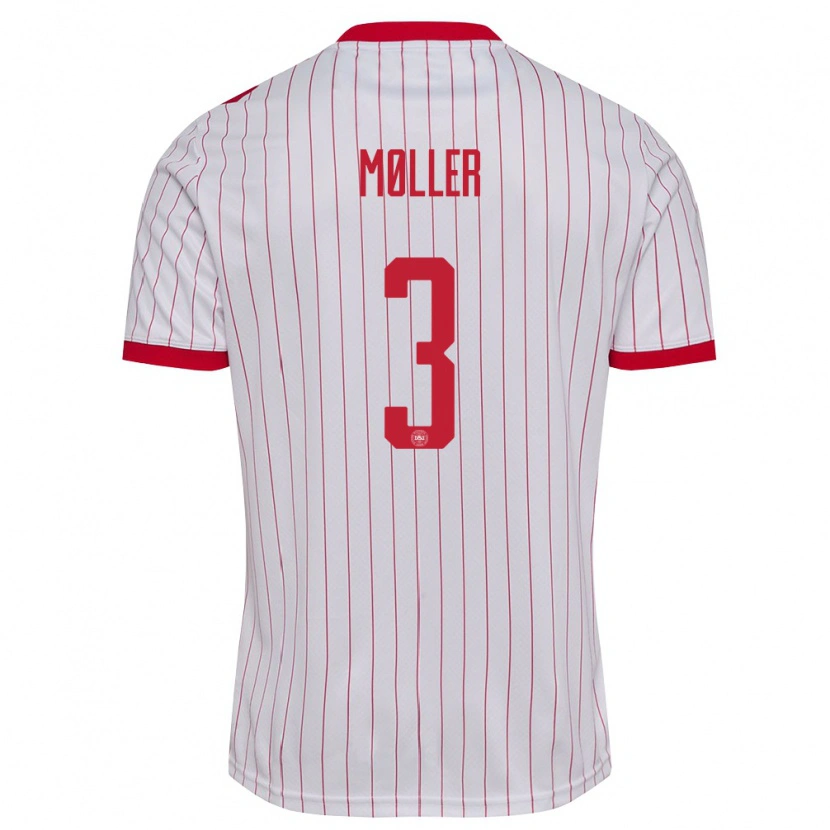 Danxen Men Denmark William Møller #3 White Red Away Jersey 26-28 T-Shirt