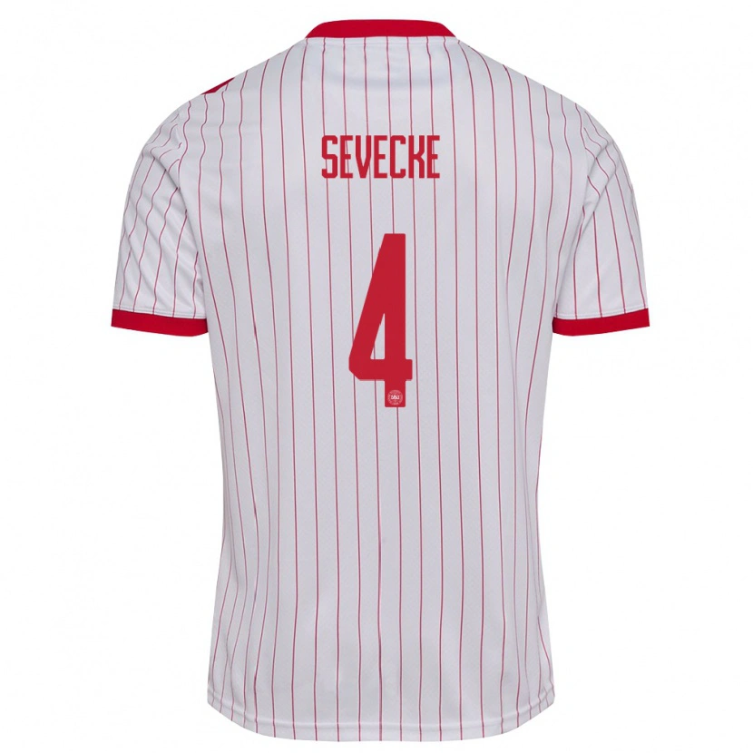 Danxen Men Denmark Rikke Sevecke #4 White Red Away Jersey 26-28 T-Shirt