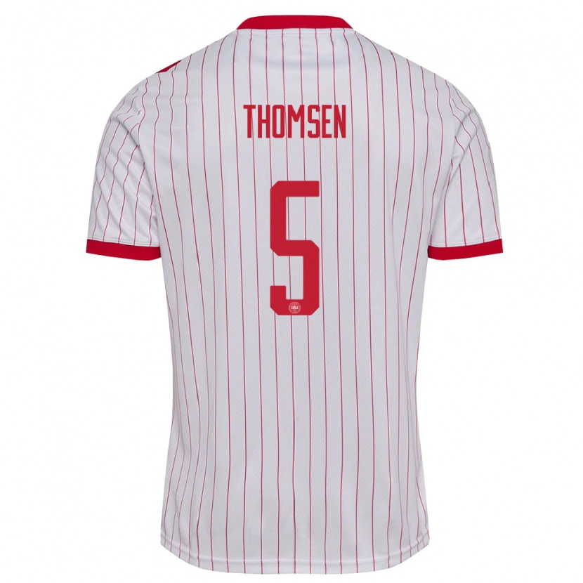 Danxen Men Denmark Rilke Thomsen #5 White Red Away Jersey 26-28 T-Shirt