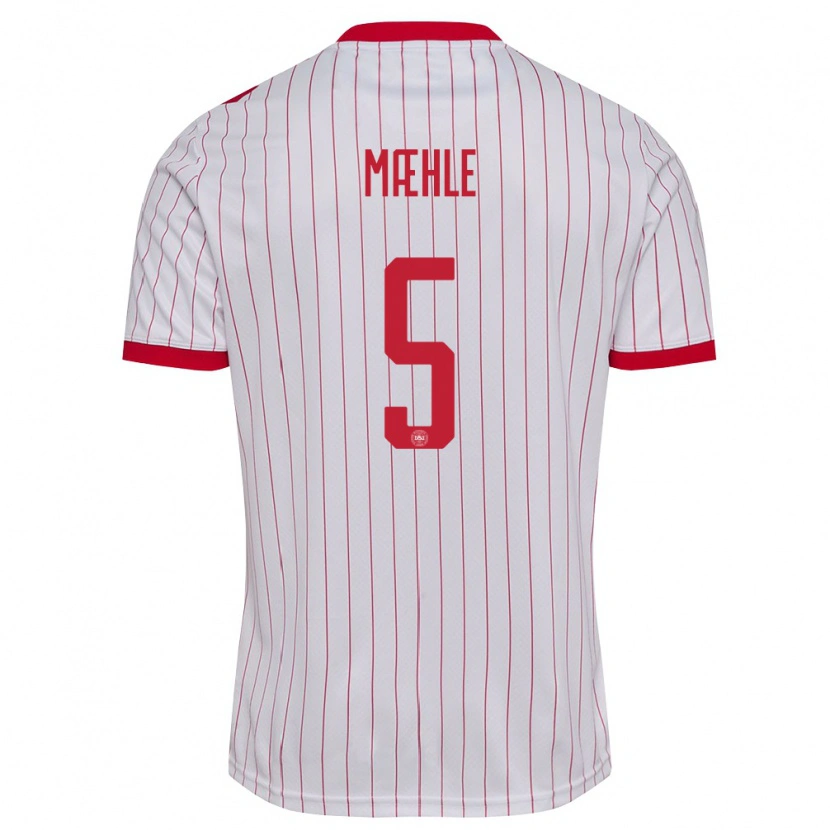 Danxen Men Denmark Joakim Maehle #5 White Red Away Jersey 26-28 T-Shirt