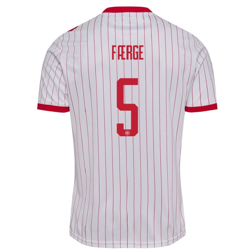 Danxen Men Denmark Emma Farge #5 White Red Away Jersey 26-28 T-Shirt
