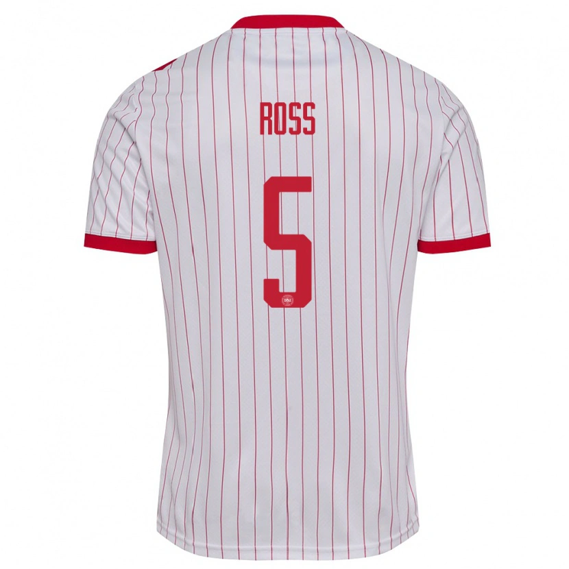 Danxen Men Denmark Mathias Ross #5 White Red Away Jersey 26-28 T-Shirt