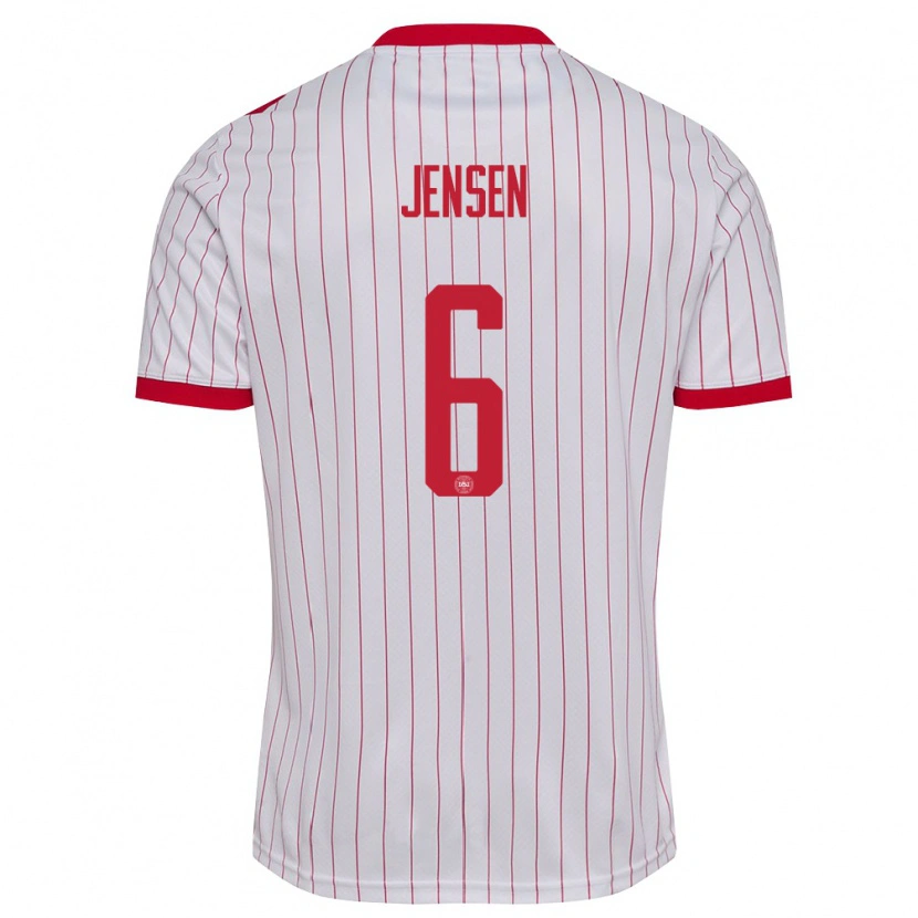 Danxen Men Denmark Max Jensen #6 White Red Away Jersey 26-28 T-Shirt