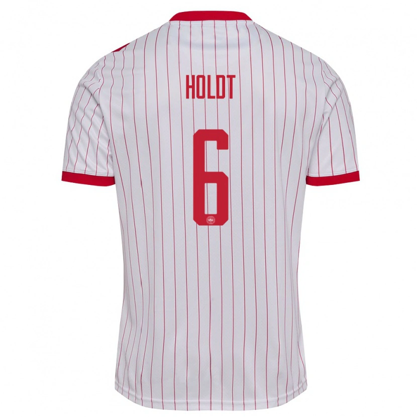 Danxen Men Denmark Olivia Holdt #6 White Red Away Jersey 26-28 T-Shirt