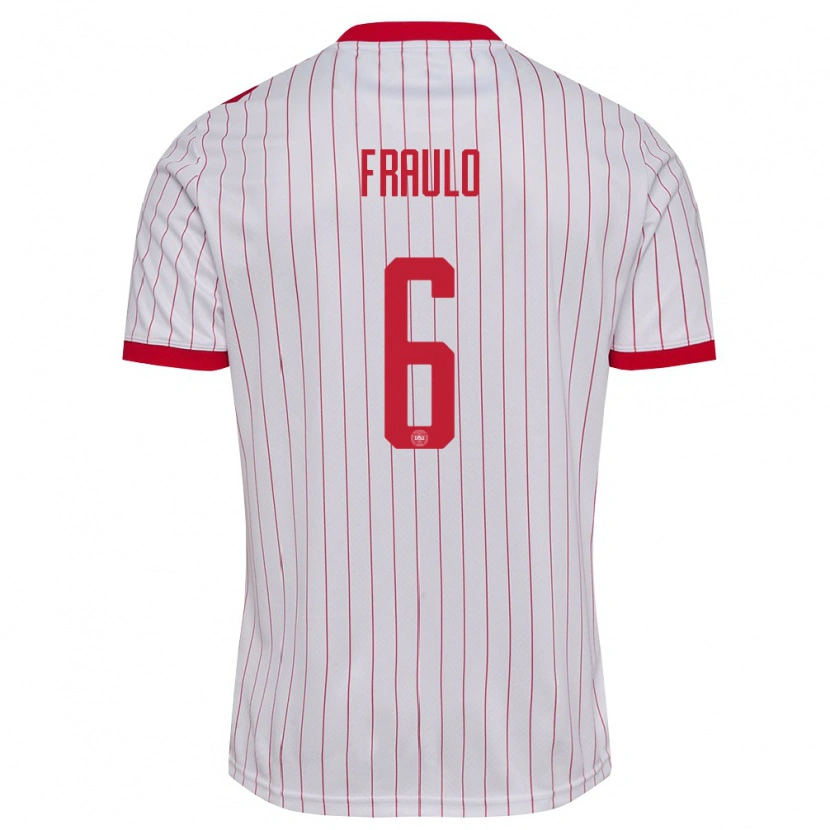 Danxen Men Denmark Oscar Fraulo #6 White Red Away Jersey 26-28 T-Shirt
