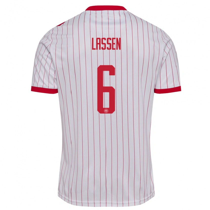 Danxen Men Denmark Noah Lassen #6 White Red Away Jersey 26-28 T-Shirt