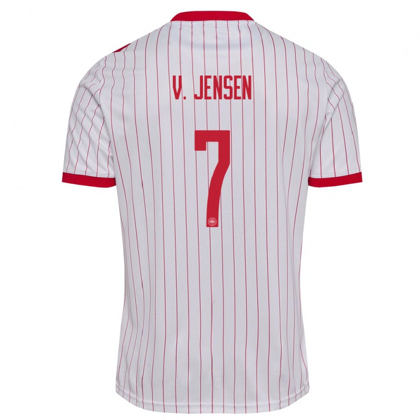 Danxen Men Denmark Victor Jensen #7 White Red Away Jersey 26-28 T-Shirt