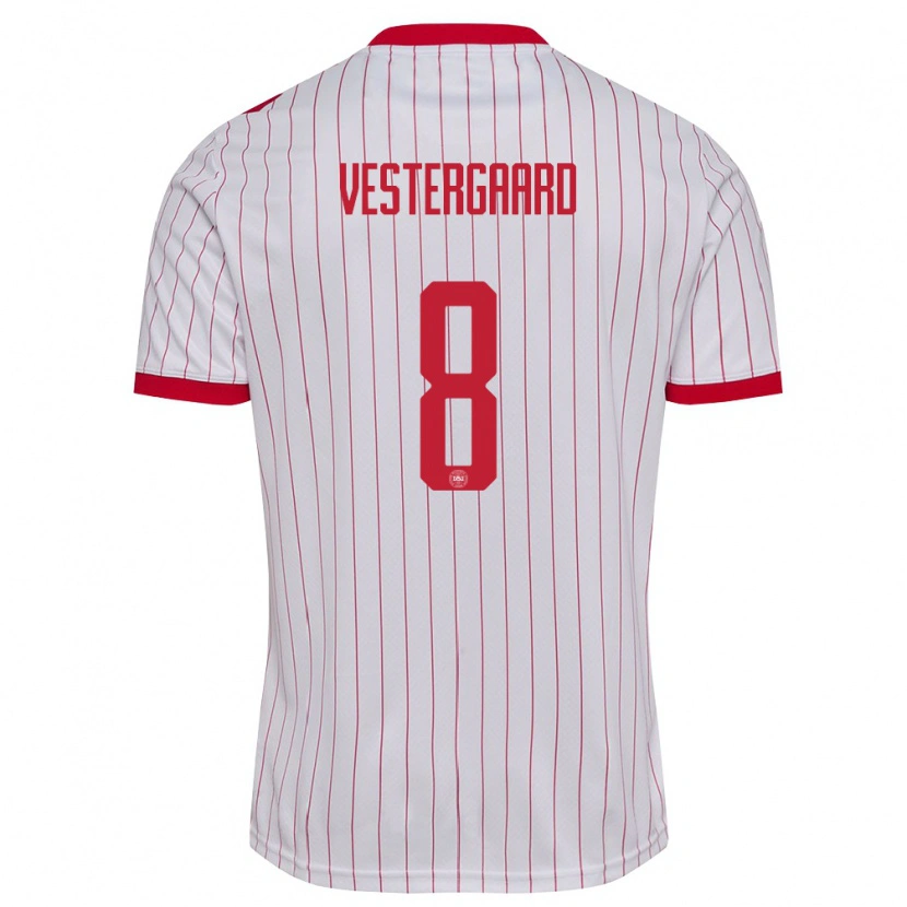 Danxen Men Denmark Frederik Vestergaard #8 White Red Away Jersey 26-28 T-Shirt