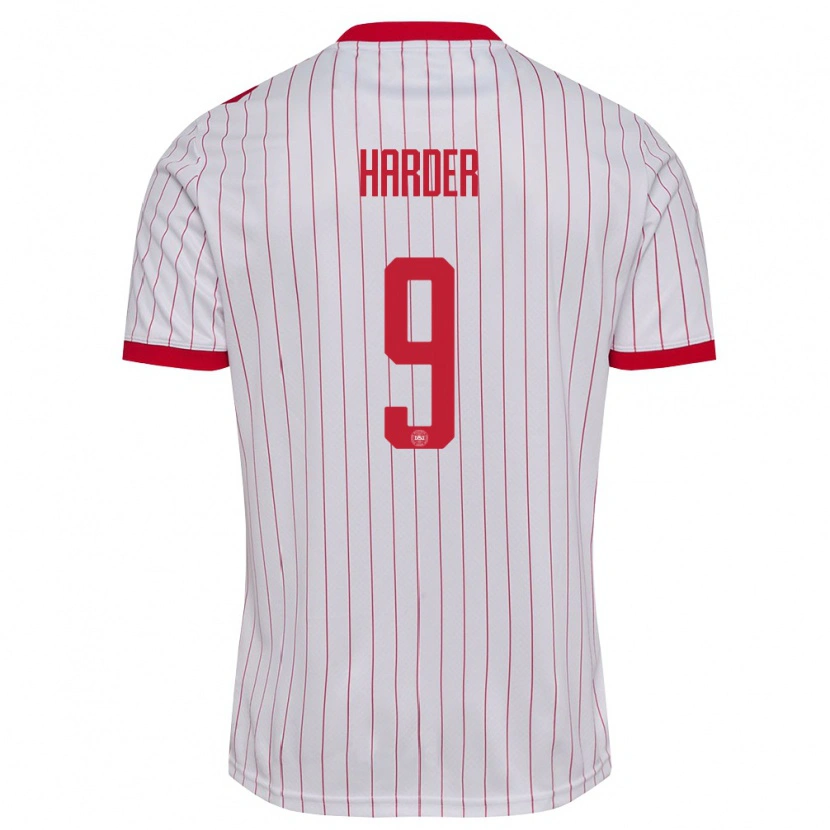 Danxen Men Denmark Conrad Harder #9 White Red Away Jersey 26-28 T-Shirt