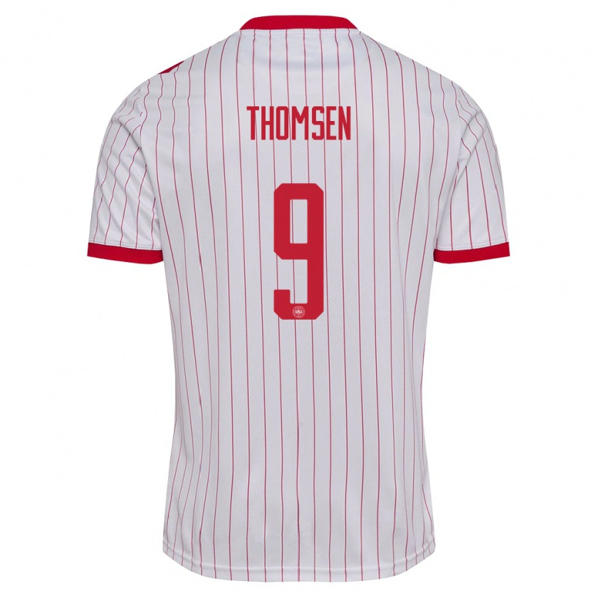 Danxen Men Denmark Tristan Thomsen #9 White Red Away Jersey 26-28 T-Shirt