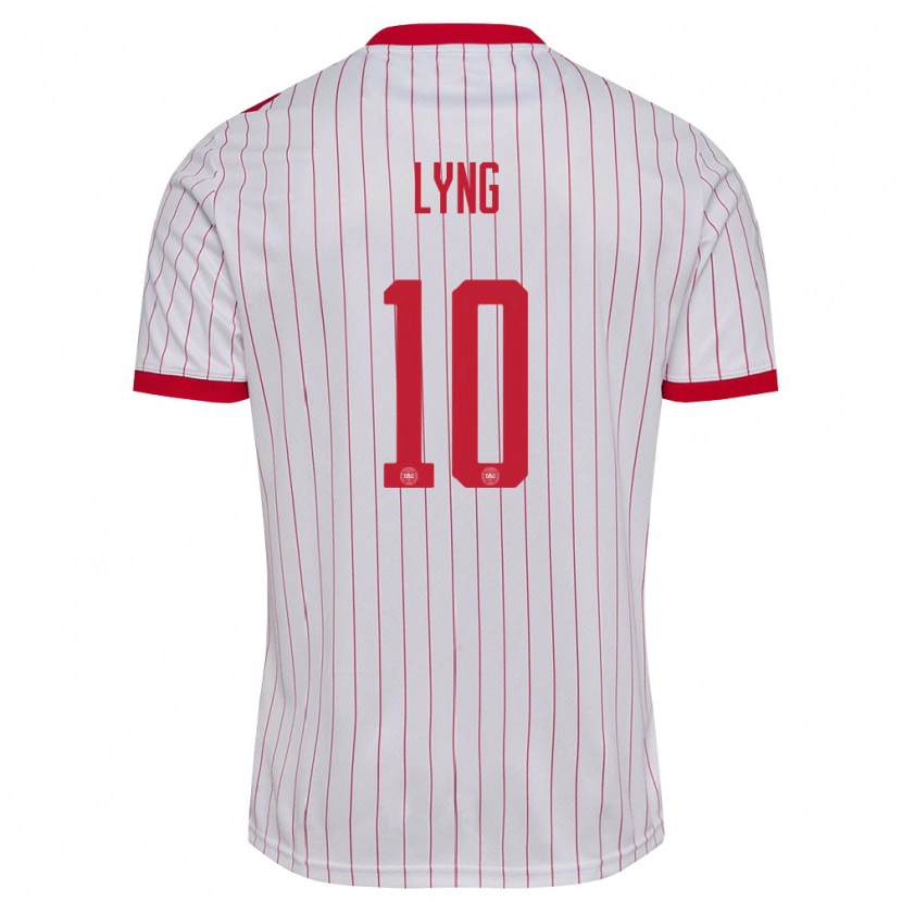 Danxen Men Denmark Alexander Lyng #10 White Red Away Jersey 26-28 T-Shirt