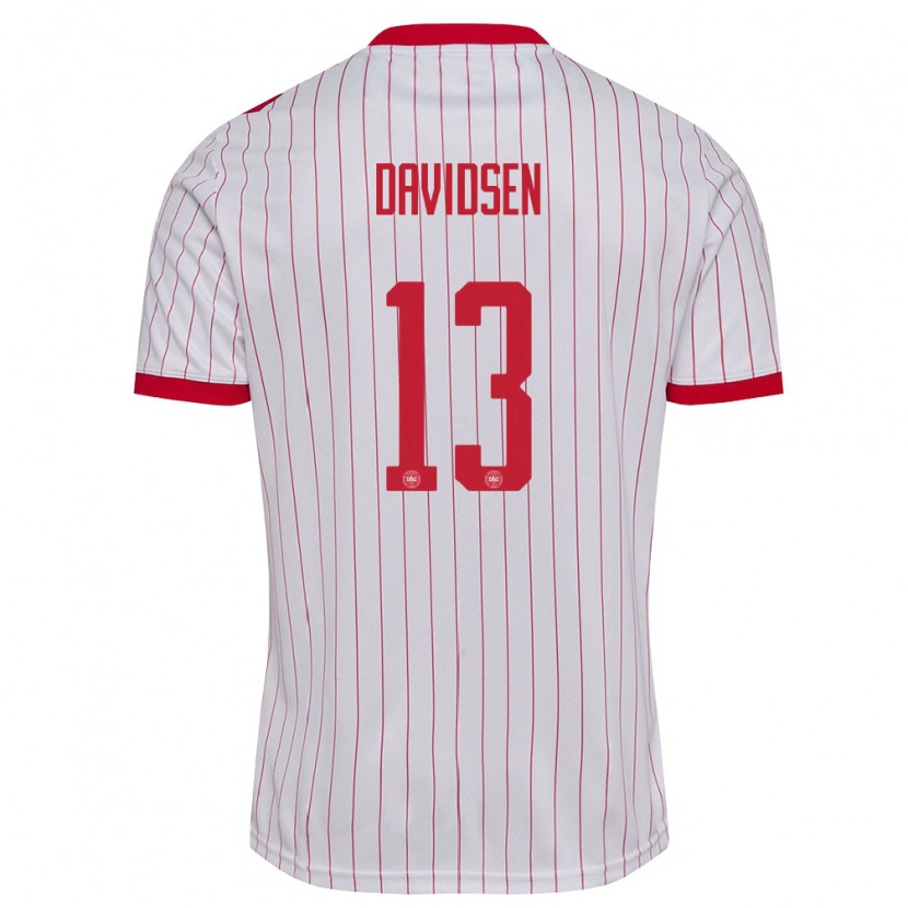 Danxen Men Denmark Kasper Davidsen #13 White Red Away Jersey 26-28 T-Shirt