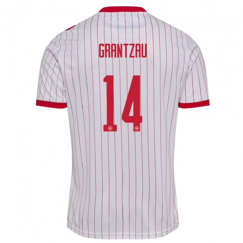 Danxen Men Denmark Zander Grantzau #14 White Red Away Jersey 26-28 T-Shirt