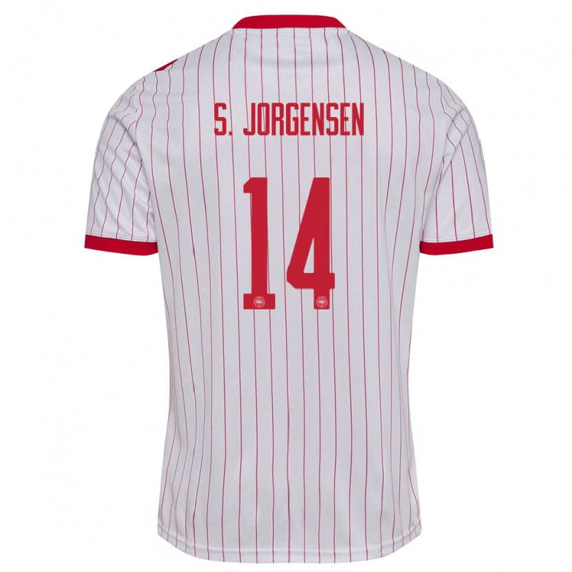 Danxen Men Denmark Sebastian Jorgensen #14 White Red Away Jersey 26-28 T-Shirt
