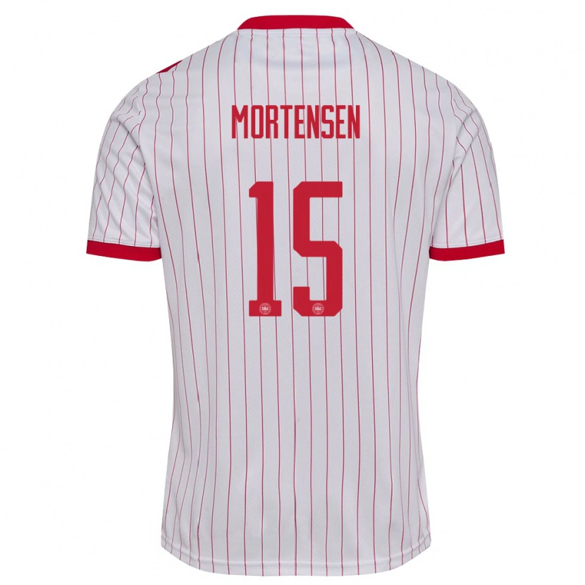 Danxen Men Denmark Gustav Mortensen #15 White Red Away Jersey 26-28 T-Shirt