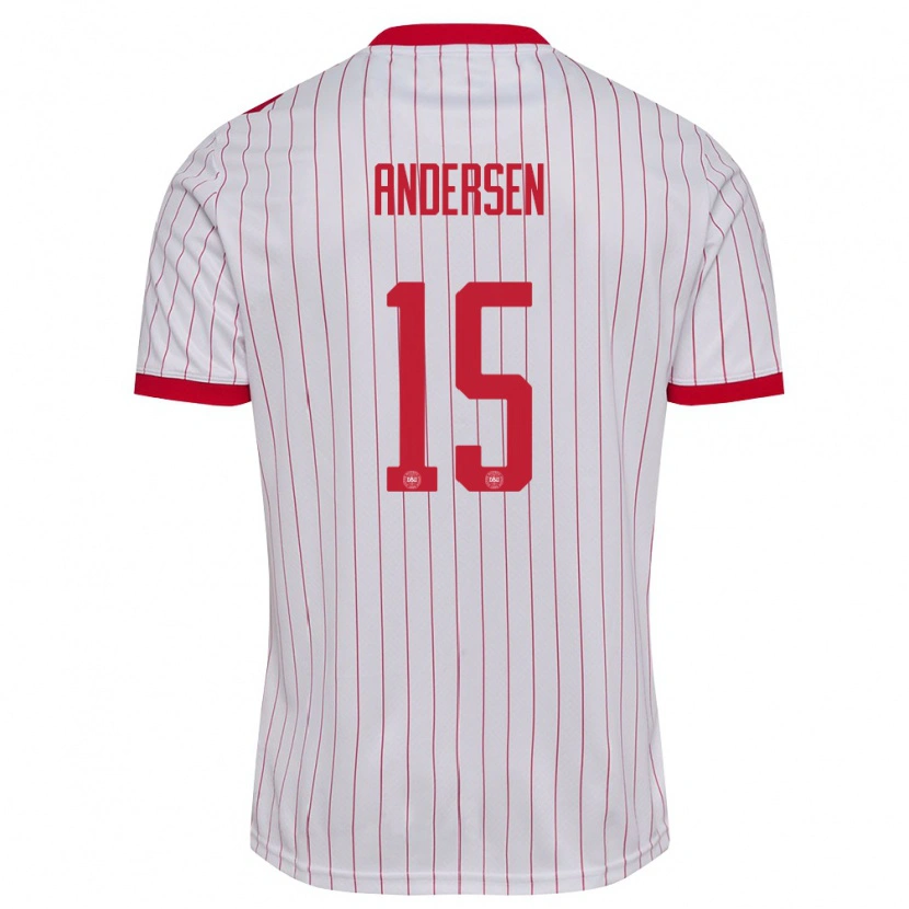 Danxen Men Denmark Jacob Andersen #15 White Red Away Jersey 26-28 T-Shirt