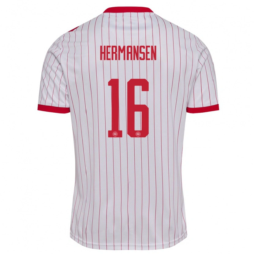 Danxen Men Denmark Mads Hermansen #16 White Red Away Jersey 26-28 T-Shirt