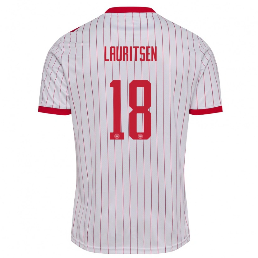 Danxen Men Denmark Tobias Lauritsen #18 White Red Away Jersey 26-28 T-Shirt