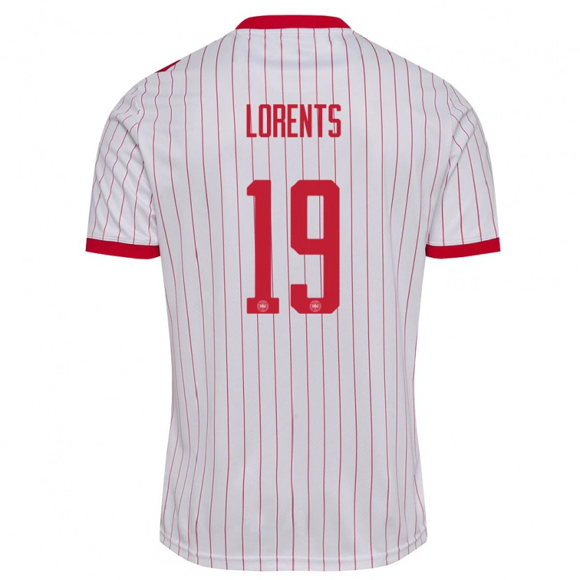 Danxen Men Denmark Kasper Lorents #19 White Red Away Jersey 26-28 T-Shirt
