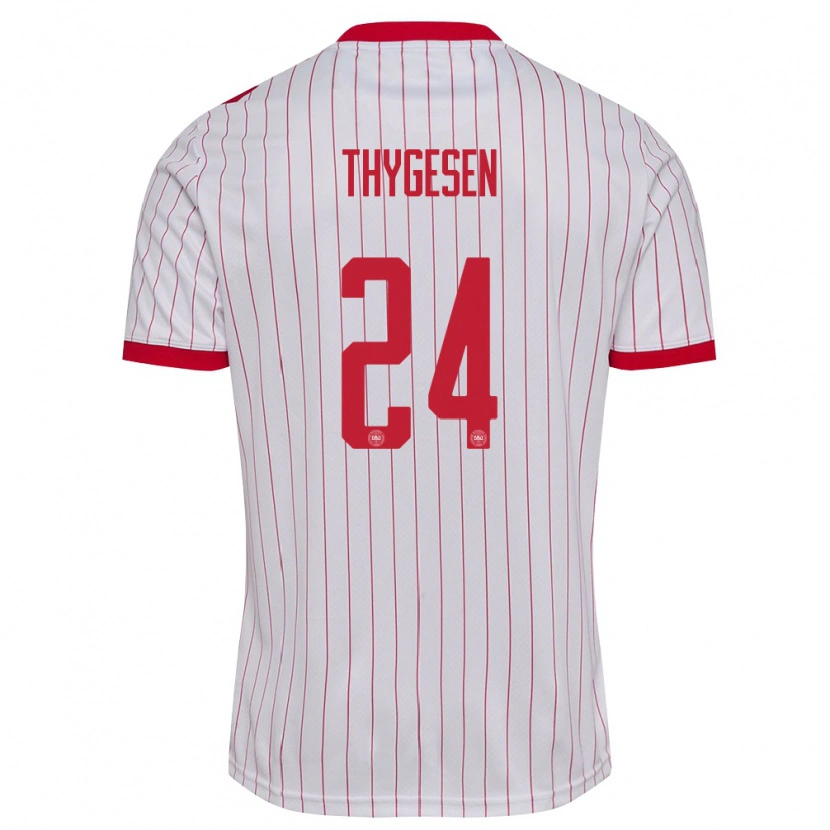 Danxen Men Denmark Sarah Thygesen #24 White Red Away Jersey 26-28 T-Shirt