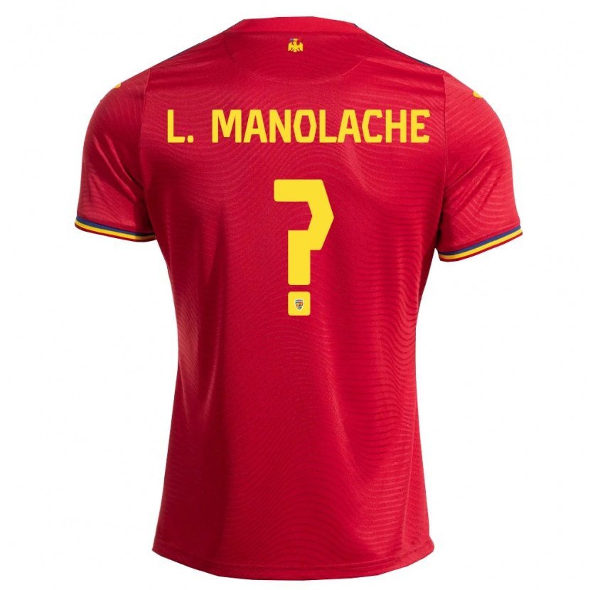 Danxen Men Romania Luca Manolache #0 Red Navy Yellow Away Jersey 26-28 T-Shirt