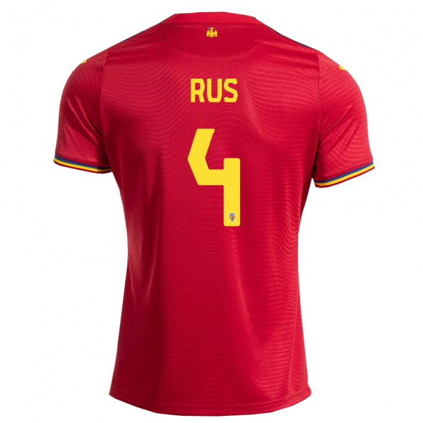 Danxen Men Romania Adrian Rus #4 Red Navy Yellow Away Jersey 26-28 T-Shirt