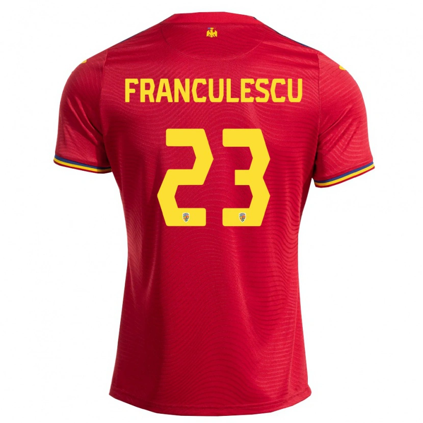 Danxen Men Romania Adrian Frănculescu #23 Red Navy Yellow Away Jersey 26-28 T-Shirt