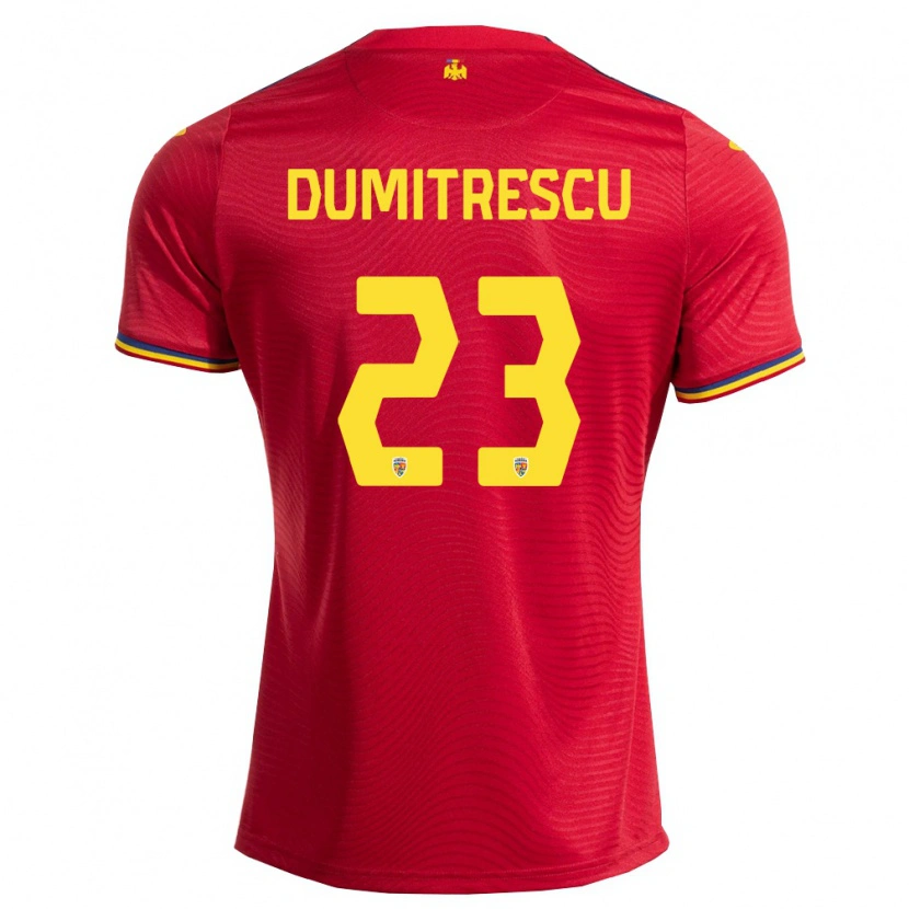 Danxen Men Romania Andres Dumitrescu #23 Red Navy Yellow Away Jersey 26-28 T-Shirt
