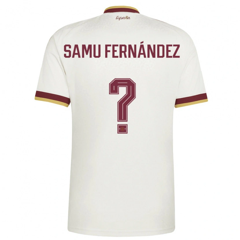Danxen Men Spain Samu Fernández #0 Off-White Burgundy Away Jersey 26-28 T-Shirt