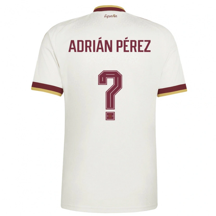 Danxen Men Spain Adrián Pérez #0 Off-White Burgundy Away Jersey 26-28 T-Shirt