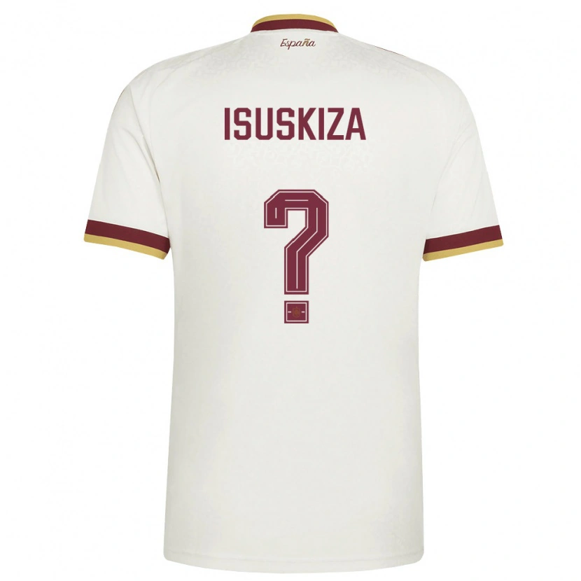 Danxen Men Spain Gilen Isuskiza #0 Off-White Burgundy Away Jersey 26-28 T-Shirt