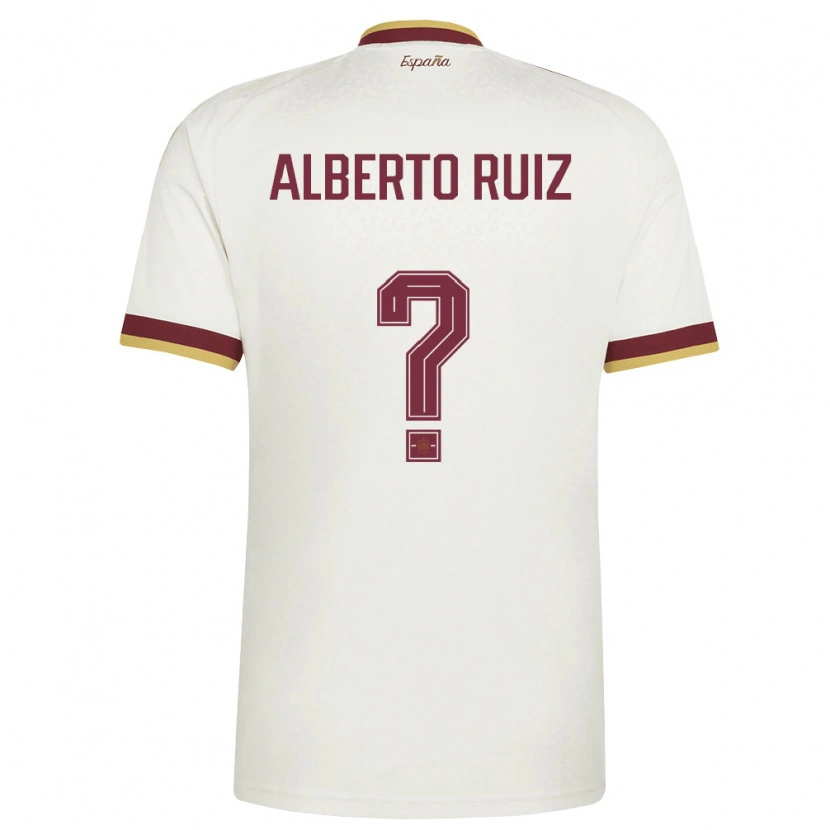 Danxen Men Spain Alberto Ruiz #0 Off-White Burgundy Away Jersey 26-28 T-Shirt