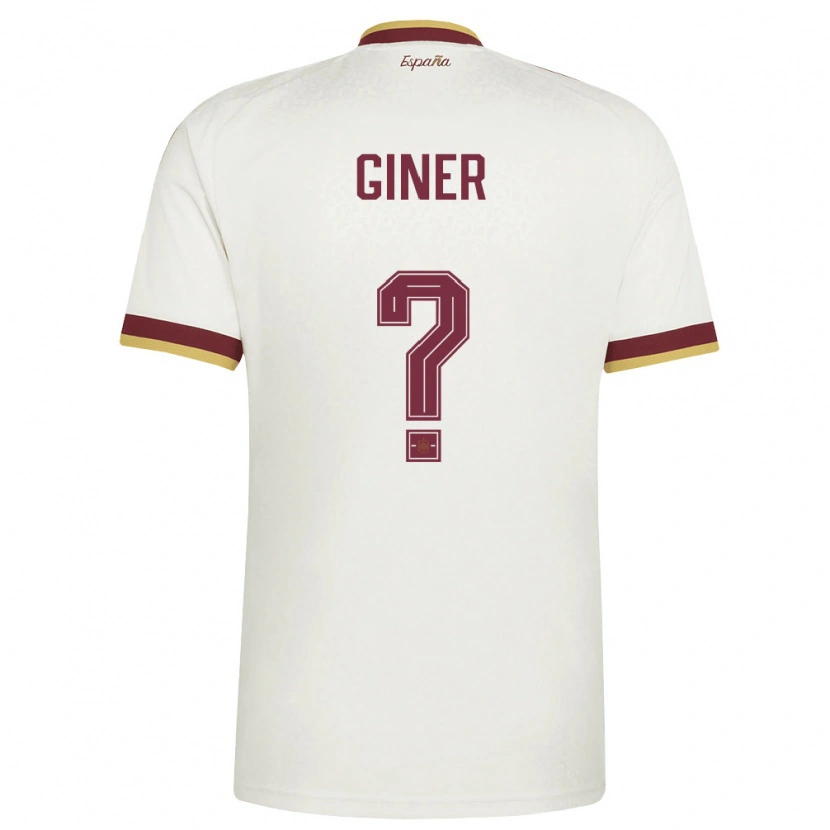 Danxen Men Spain Hugo Giner #0 Off-White Burgundy Away Jersey 26-28 T-Shirt
