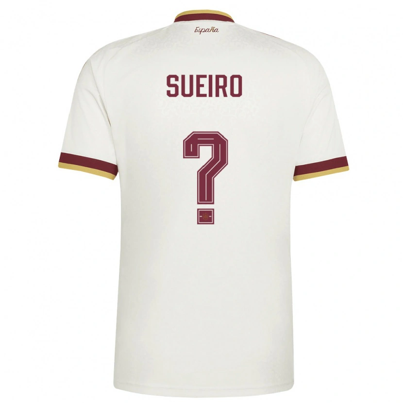 Danxen Men Spain David Sueiro #0 Off-White Burgundy Away Jersey 26-28 T-Shirt