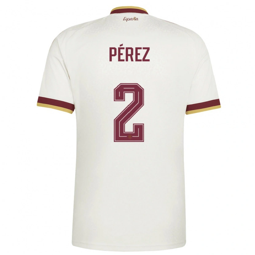 Danxen Men Spain Nacho Pérez #2 Off-White Burgundy Away Jersey 26-28 T-Shirt