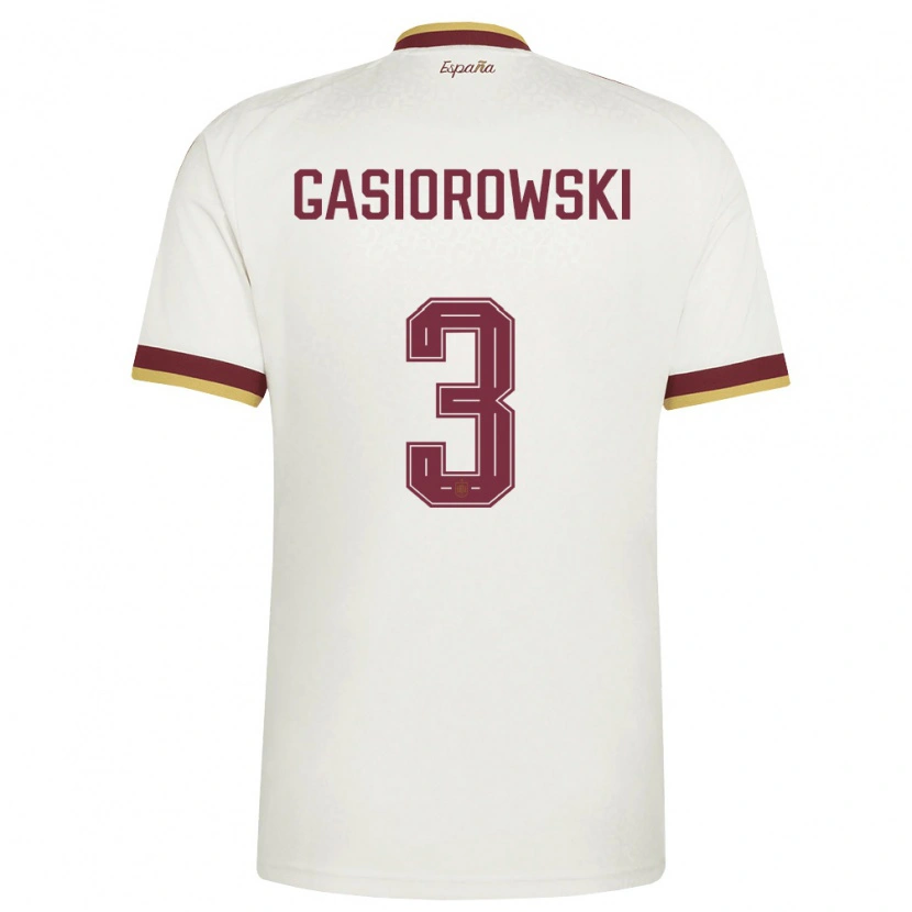 Danxen Men Spain Yarek Gasiorowski #3 Off-White Burgundy Away Jersey 26-28 T-Shirt