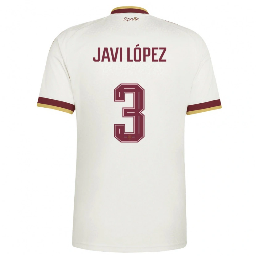 Danxen Men Spain Javi López #3 Off-White Burgundy Away Jersey 26-28 T-Shirt