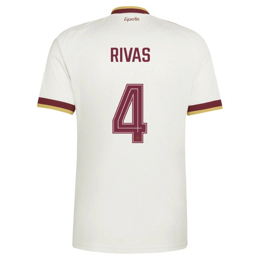 Danxen Men Spain Mario Rivas #4 Off-White Burgundy Away Jersey 26-28 T-Shirt