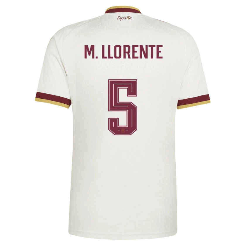 Danxen Men Spain Marcos Llorente #5 Off-White Burgundy Away Jersey 26-28 T-Shirt