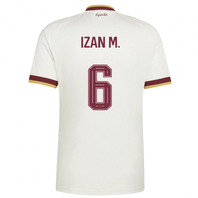 Danxen Men Spain Izan Merino #6 Off-White Burgundy Away Jersey 26-28 T-Shirt