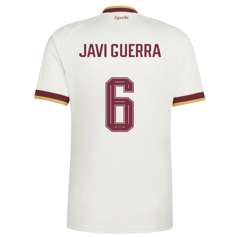 Danxen Men Spain Javi Guerra #6 Off-White Burgundy Away Jersey 26-28 T-Shirt