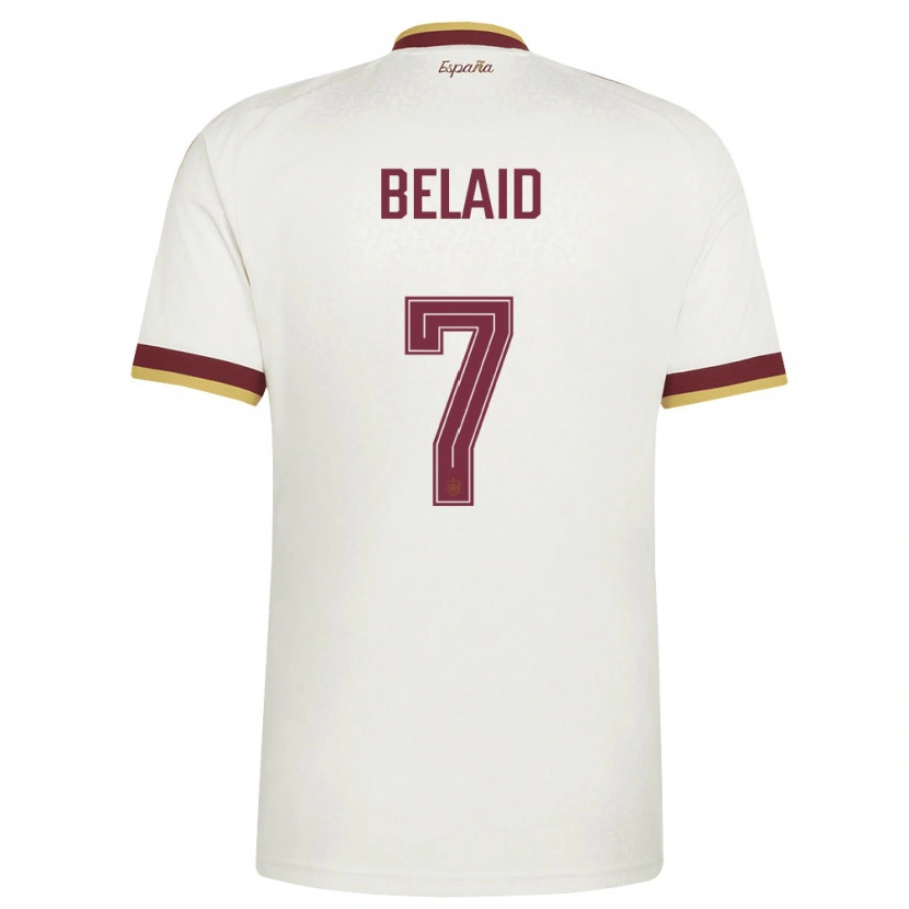 Danxen Men Spain Rayane Belaid #7 Off-White Burgundy Away Jersey 26-28 T-Shirt