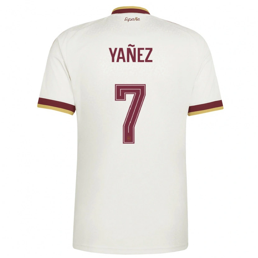 Danxen Men Spain Daniel Yáñez #7 Off-White Burgundy Away Jersey 26-28 T-Shirt