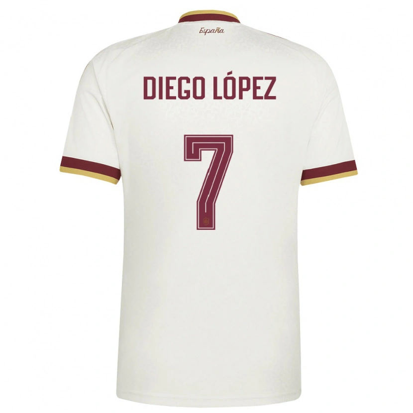 Danxen Men Spain Diego López #7 Off-White Burgundy Away Jersey 26-28 T-Shirt