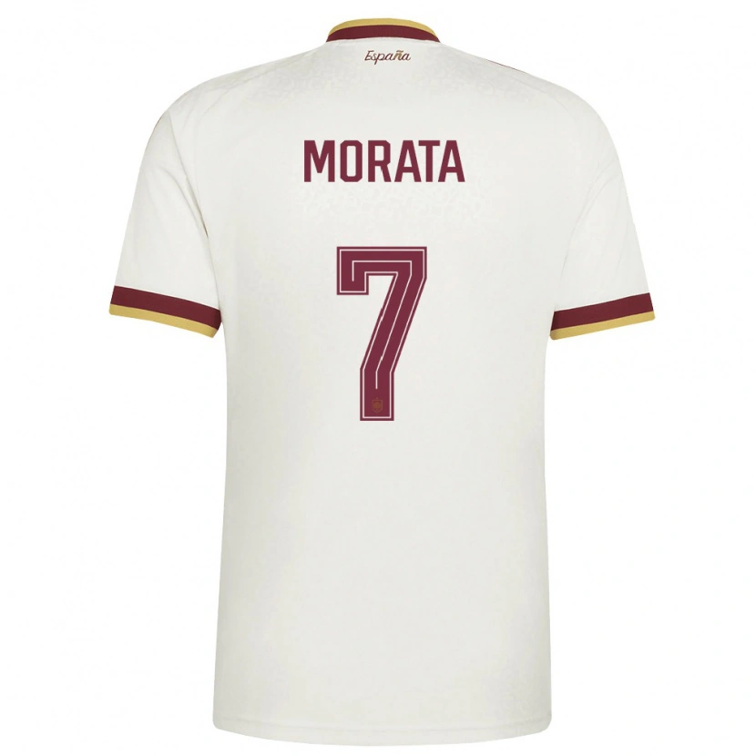 Danxen Men Spain Alvaro Morata #7 Off-White Burgundy Away Jersey 26-28 T-Shirt