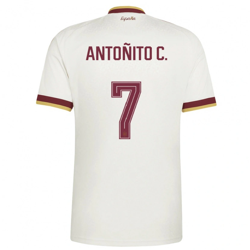 Danxen Men Spain Antoñito Cordero #7 Off-White Burgundy Away Jersey 26-28 T-Shirt